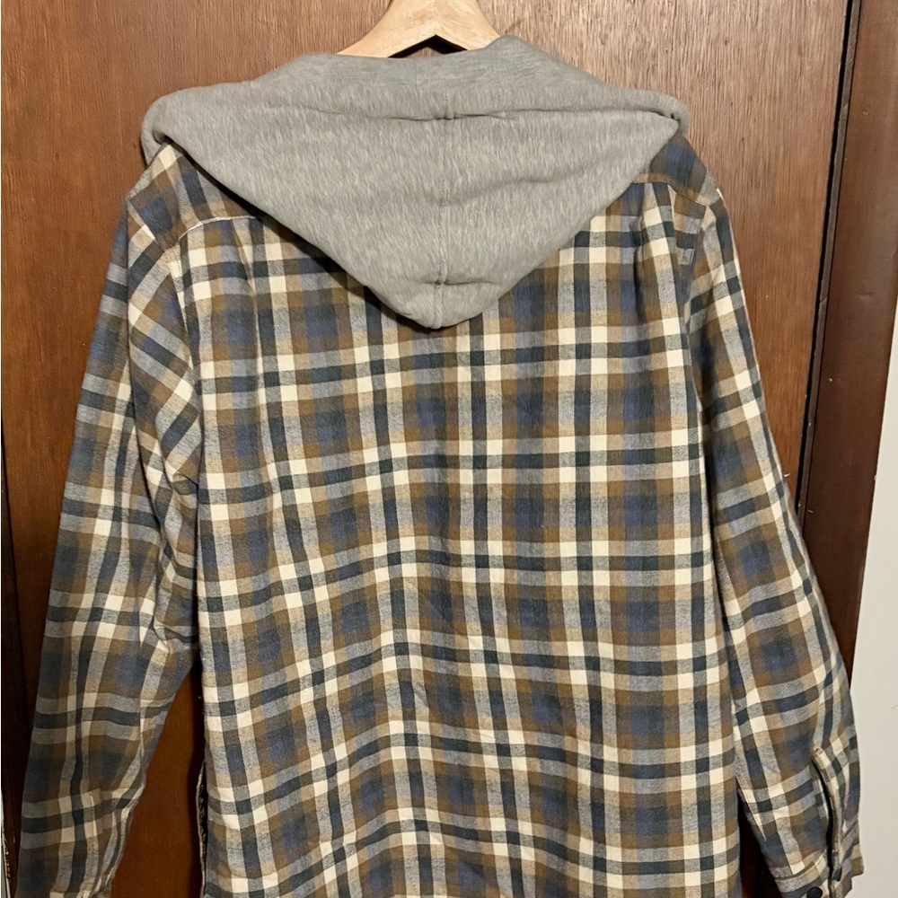 Weatherproof Mens Hooded Sherpa Lined Soft Brushed Plaid Shirt Jacket - Picture 5 of 8